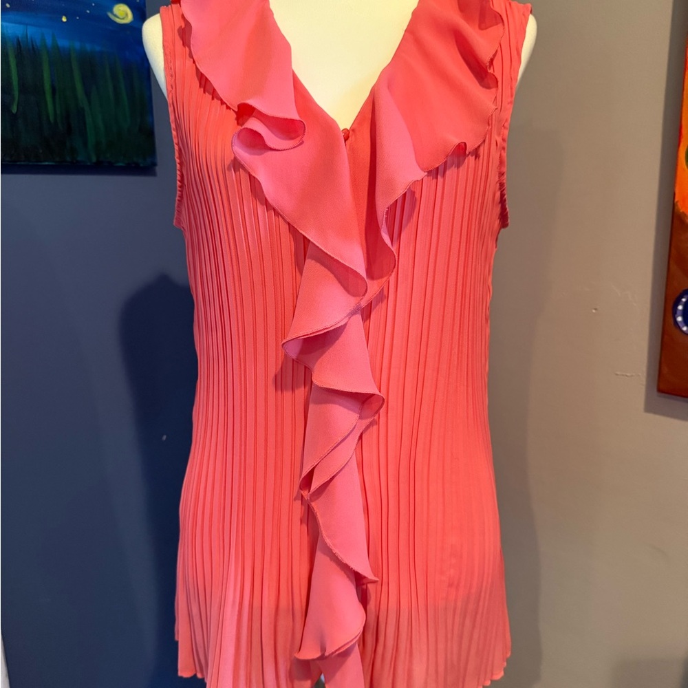 Elegant Coral Ruffle Sleeveless Top